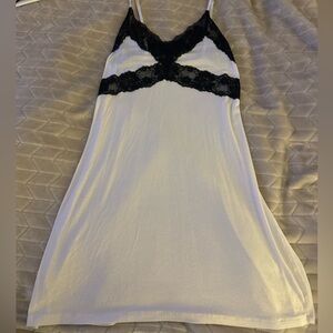 victoria secret white & black lace trim cami slip